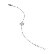 NEW Van Cleef Arpels Sweet Alhambra 18k White Gold Pave Diamond Bracelet 7"
