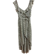 Graduation Floral Maxi Dress Scoop Neck Sleeveless Ruffle Tie M