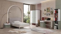 Graues Stilvolles Jugendzimmer Bett Kleiderschrank Nachttische Schreibtisch