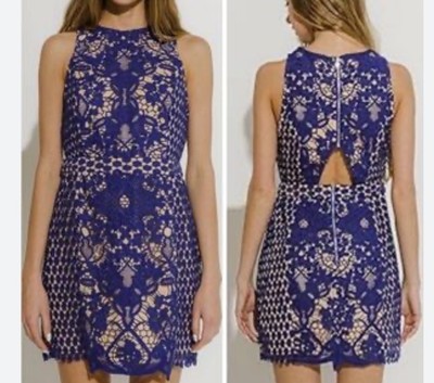 Endless Rose Blue Lace Mini Bodycon Dress Eyehole Lined Size Small NWT