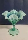 Fenton SEA MIST GREEN OPALESCENT CABBAGE ROSE PATTERN COMPORT