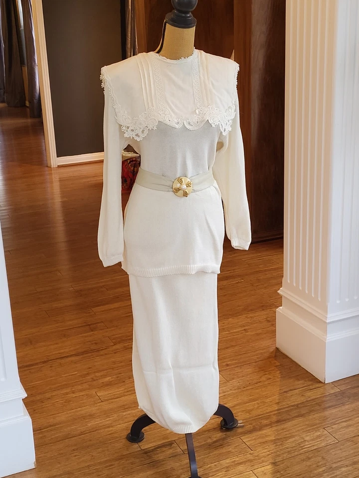 Unbranded Vintage 80s Ivory Acrylic Sweater Knit Skirt Set Medium - Image 2 of 4