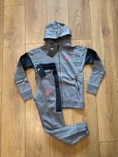 Nike Air Boys NSW Full Tracksuit Set Zip Hoodie Joggers Grey