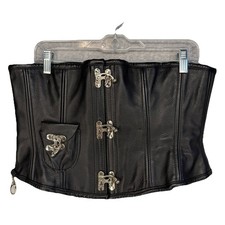 Leather Corset Womens 12 L Black Underbust Steampunk Heavy Steel Boned