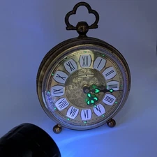 Vintage Gold Tone Happy Home Alarm Clock Filigree West Germany Luminous - *As Is