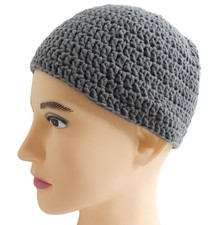 Gray Skull Cap Size OS Hat 7" Beanie Handmade Crochet Hand Knit NWT