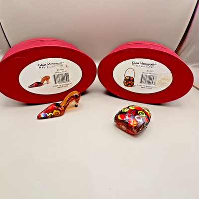 Fitz & Floyd Glass Menagerie Milano Shoe & Handbag Figurines w/ Boxes 2004 /New
