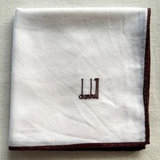 VTG Dunhill Mens Handkerchief Plain White Cotton Border Brown Pocket Square 18"