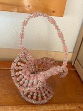 Vintage Handmade Pink  White Plastic Bead Safety Pin Spring Easter Basket Decor