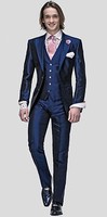 Herren Blau Anzug Modisch Hochzeit Dinner Anzug Mit Weste (Jacke +Hose + Weste