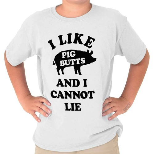 Funny I Like Pig Butts and I Cannot Lie Joke Youth Crewneck T Shirts Boy or Girl - Picture 12 of 12