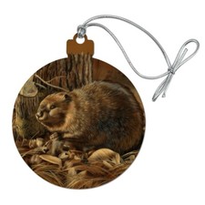 Beaver Being Busy Wood Christmas Tree Holiday Ornament