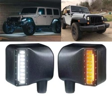 LED Side Mirror Lights w/ White&Amber Marker for 2007-2018 Jeep Wrangler JK JKU