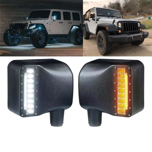 LED Side Mirror Lights w/ White&Amber Marker for 2007-2018 Jeep Wrangler JK JKU
