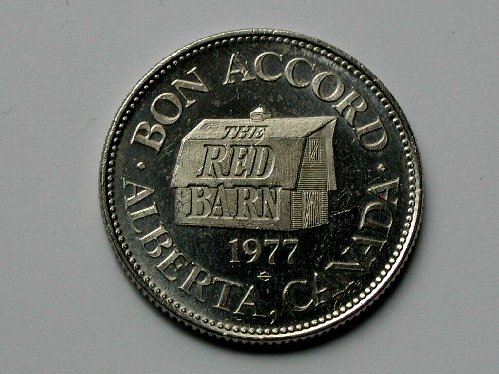 Bon Accord (Edmonton) AB CANADA 1977 Red Barn Medal with Farmer's
