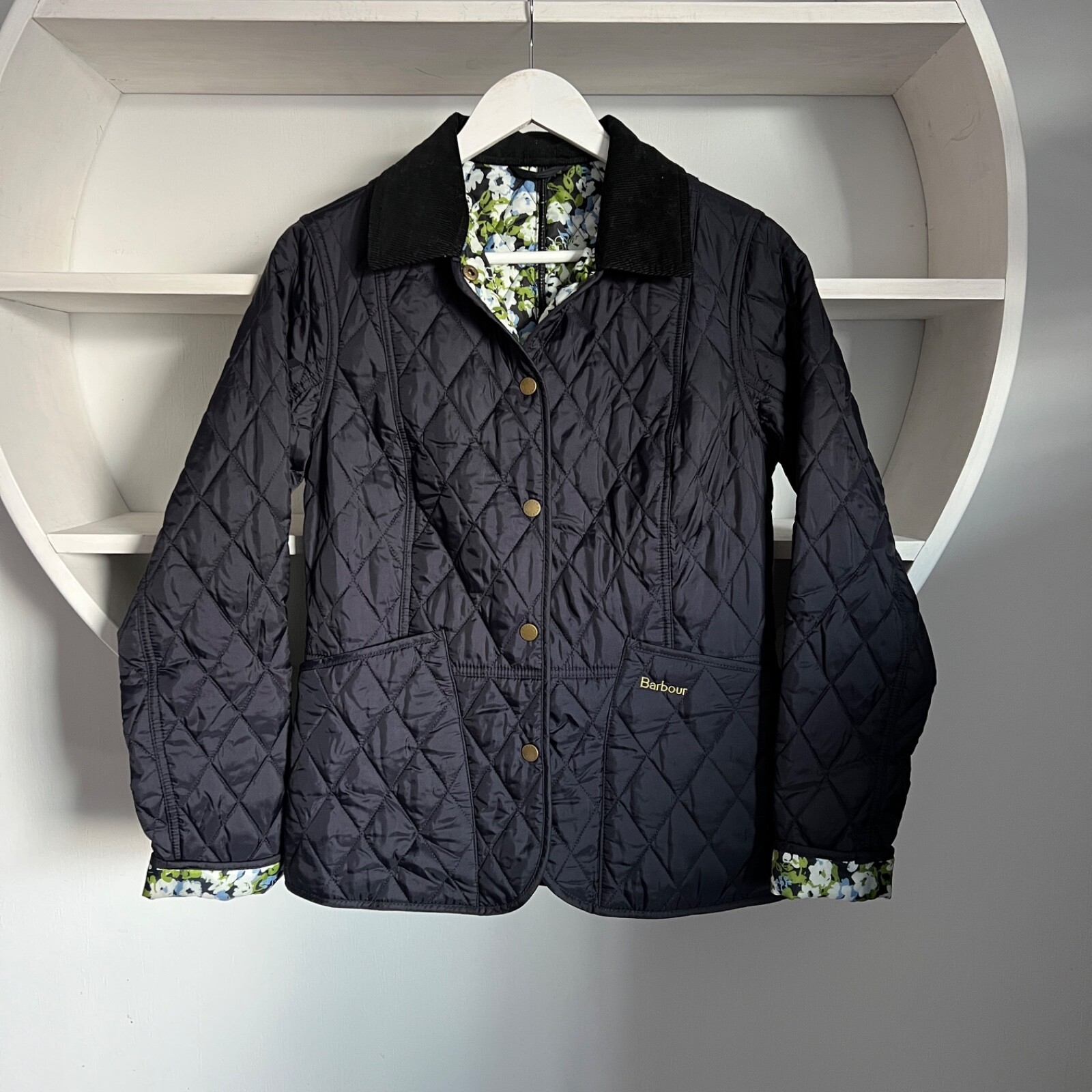 Women's BARBOUR SUMMER LIDDESDALE Cottage Printed Floral Navy Jacket UK 8 / US 4