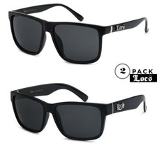 2 Pack LOCS Mens Gangster Classic Rectangular Shades Black Lowrider G Sunglasses