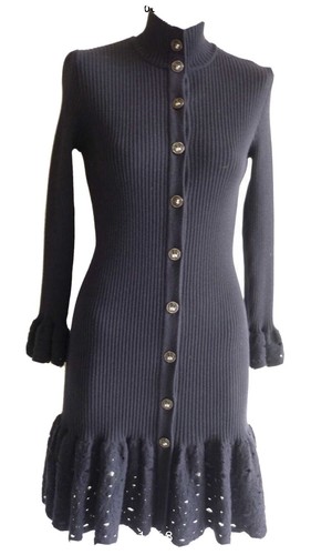 Chanel Azul Marino Suéter Vestido Encaje Bombay Chaqueta De Botón De  Elefante 36 $4890 | eBay