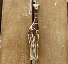 Giraffe Enamel Gold Brooch Metal Pin Costume Jewelry Brown Tall Animal Spots Vtg