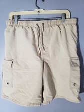 Breakwater Men  s Swim Trunks Shorts Tan Drawstring Cargo style w/ pockets Sz S