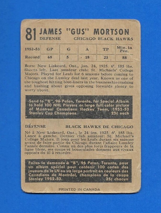 1953-54 PARKHURST 53-54 PARKIES NHL HOCKEY CARD 1-100 SEE LIST - Picture 141 of 183