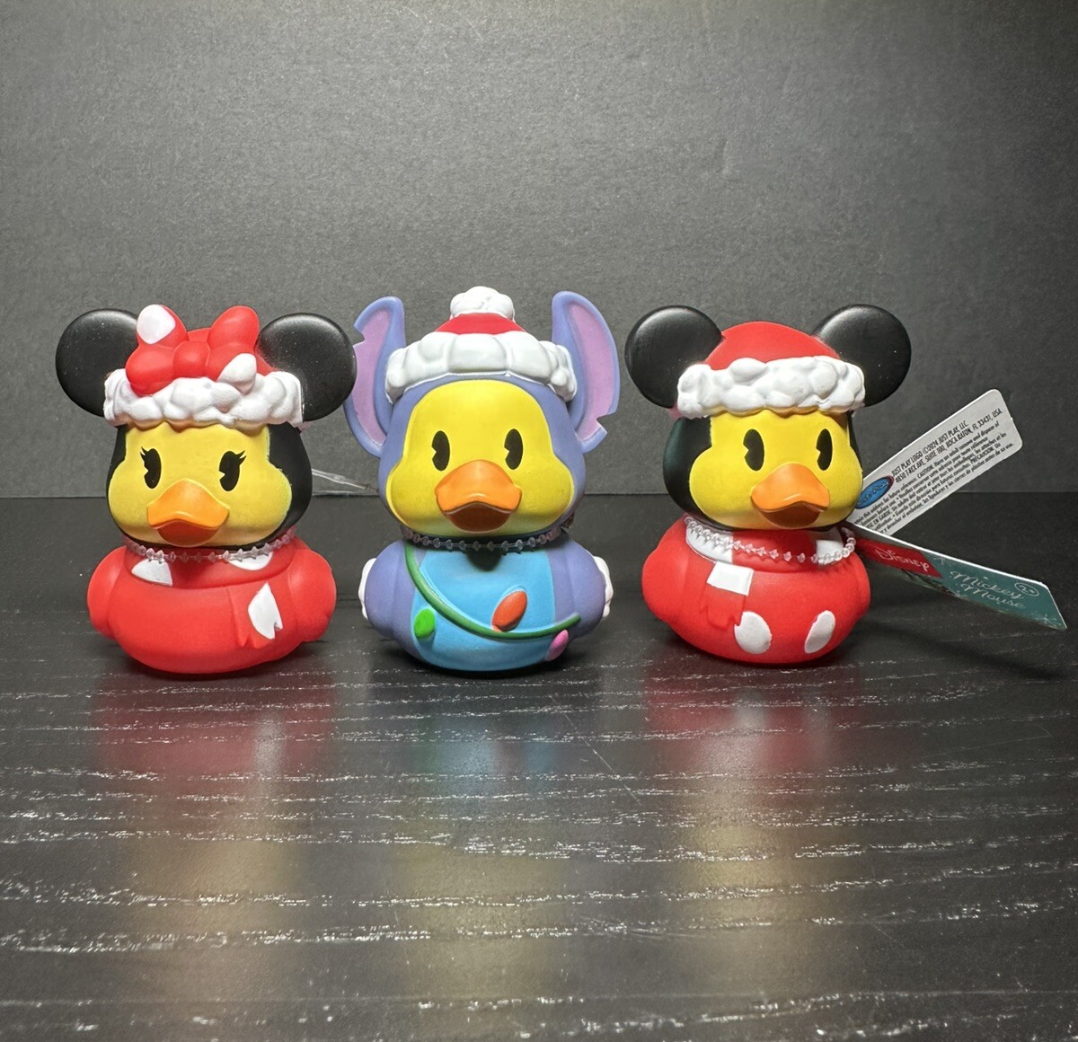 Set of 3 Disney Rubber Ducks Christmas Holiday Mickey Minnie Stitch Jeep Duck