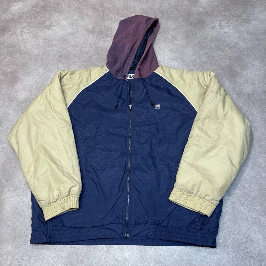 Fila Puffer Jacket Uomo XL Y2K Giacca a Vento Full Zip Sport Outdoor Navy