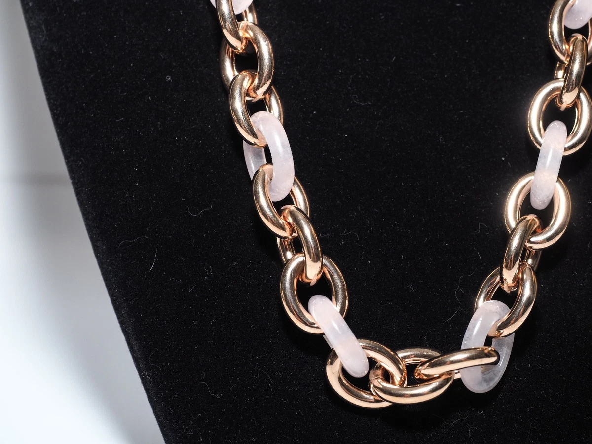 BRONZO ITALIA PINK QUARTZITE GEMSTONE ROSE BRONZE ROLO LINK