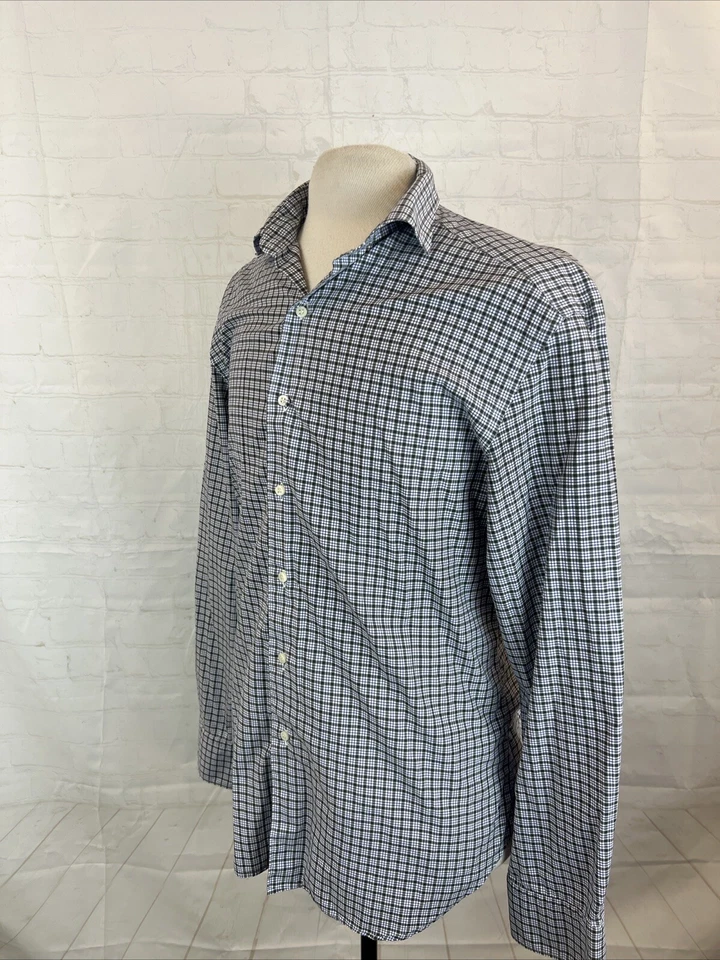 Camisa de vestir Barney's New York de algodón a cuadros verde oliva para hombre TALLA L $108 Foto 3 de 4