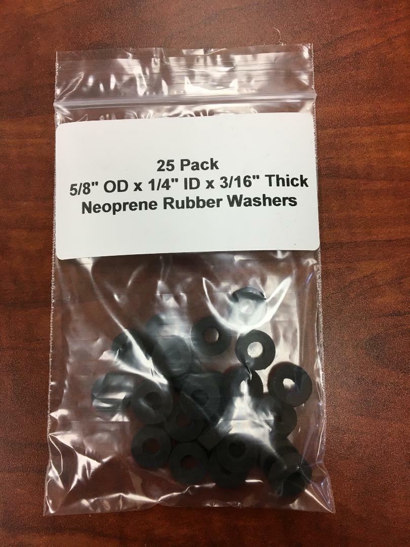 Neoprene Rubber Washer Spacer 5/8" OD x 1/4" ID x 3/16" thick 25 Pack