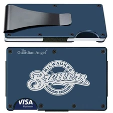 Milwaukee Brewer Engraved Titanium Blue RFID Blocking Wallet w Clip D7