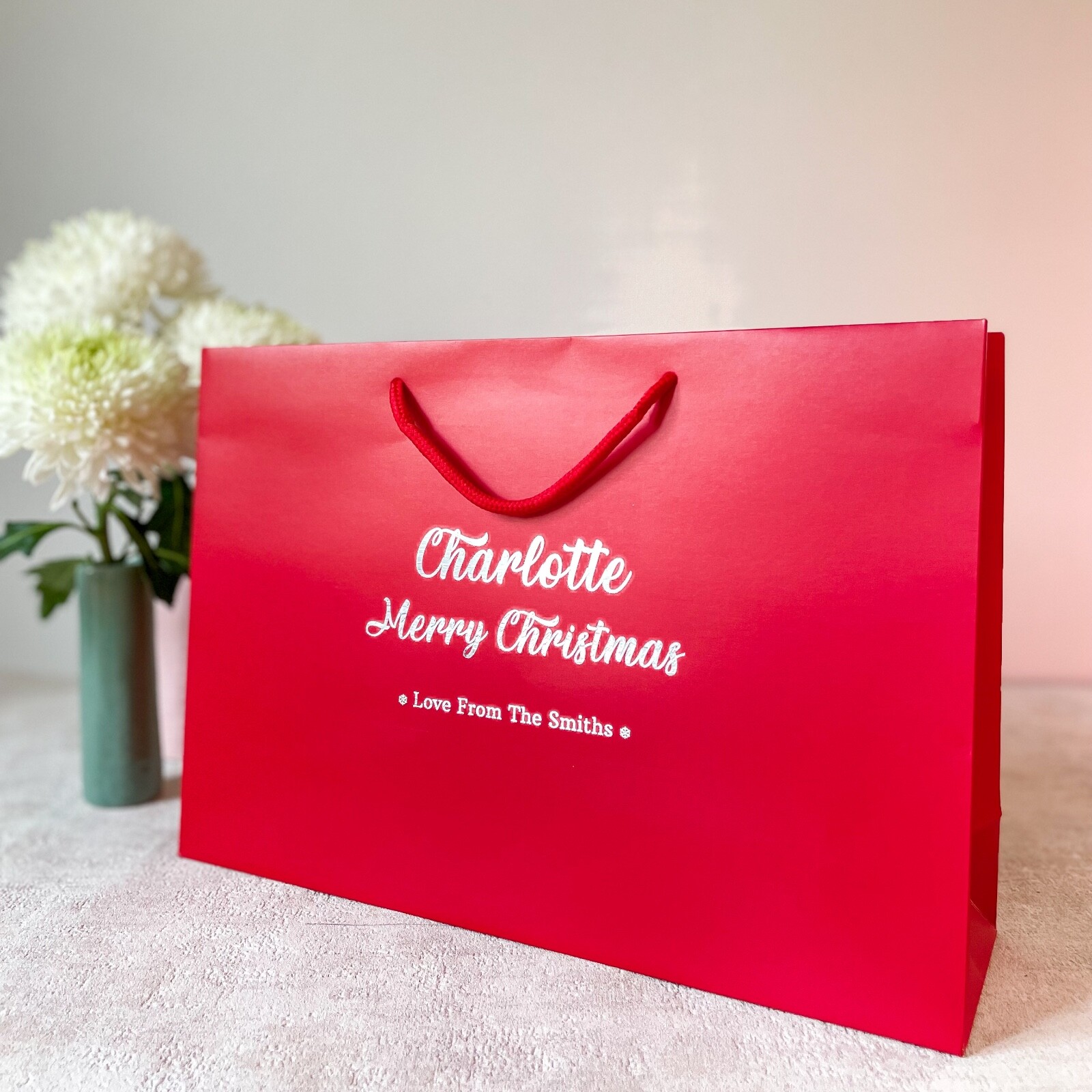 Personalised Christmas Gift Bag Luxury Rope Handled Bag Xmas Gift