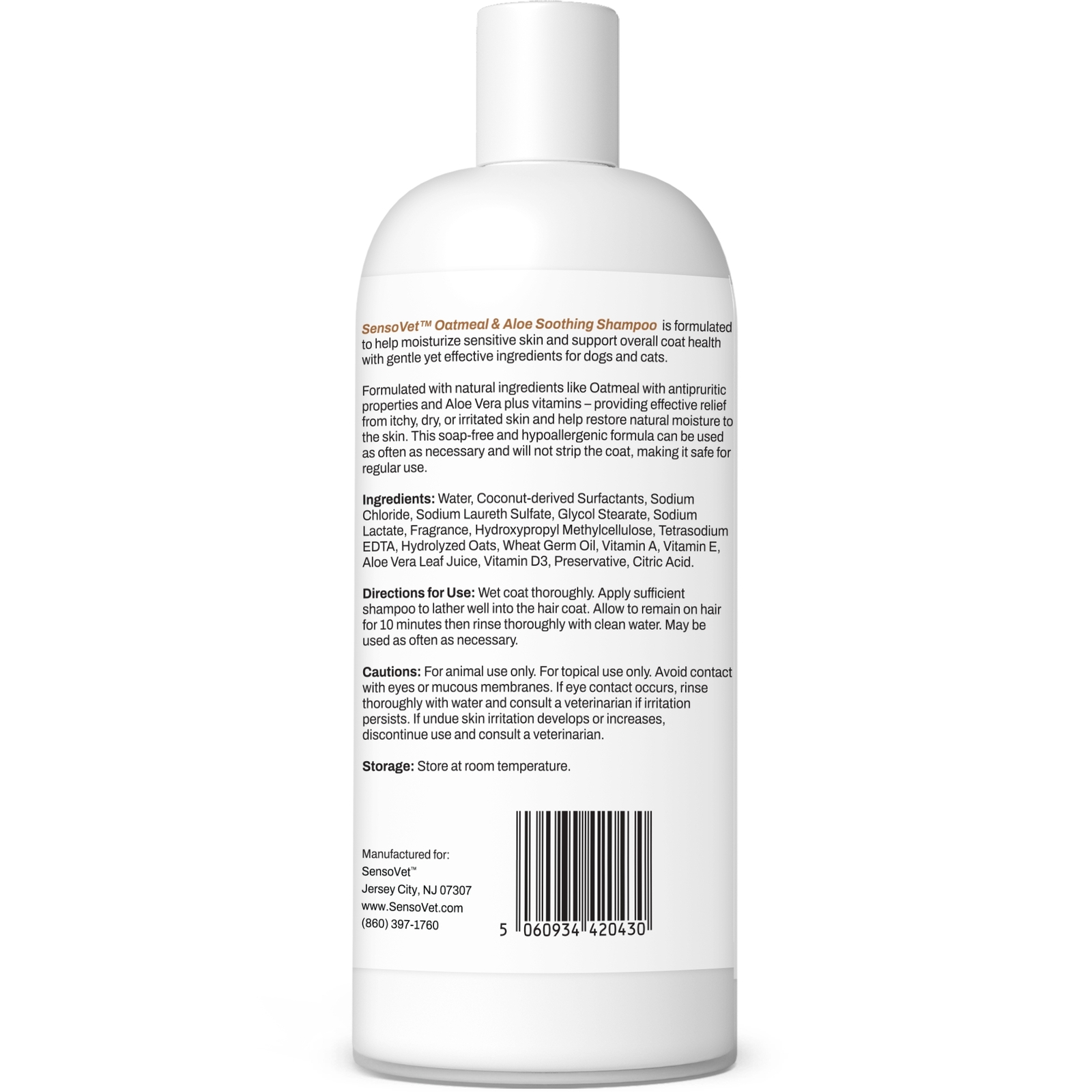 Oatmeal & Aloe Shampoo for Dogs & Cats, Moisturizing Formula for Dry Itchy Skin