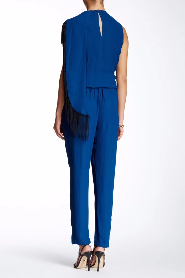 TWELFTH ST CYNTHIA VINCENT Blue Marine Scarf Fringe Jumpsuit Size P NWT $345 - Image 4 of 4
