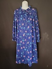 Vtg Komar Womens Robe House Dress Size S Blue Floral Ruffle Snap Front Tie