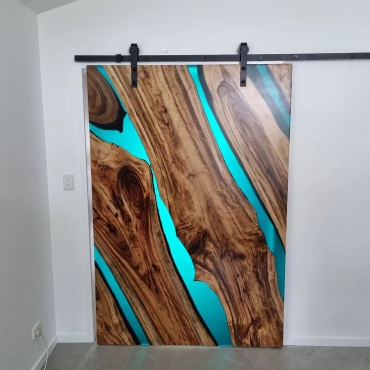 Green Epoxy Resin Sliding Barn Door for Living Room