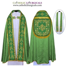 Cope & Stole Set Green with IHS - Embroidery, Capa Pluvial, Chape, Far Fronte