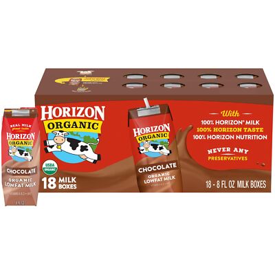 Horizon Organic Shelf Stable UHT Low Fat Chocolate Milk Boxes Pack of 18