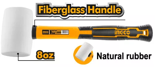 Ingco Rubber Mallet F/G 220G(80Z) 450G(16OZ) White/Black Color Fiberglass Handle - Picture 3 of 6