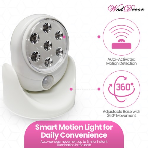 Luces LED activadas por movimiento 7 LEDs luz inalámbrica para lámpara de pared interior exterior - Imagen 20 de 22