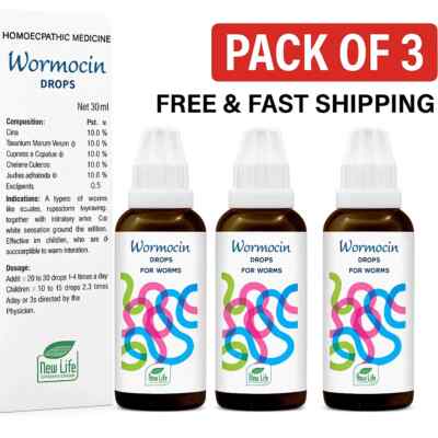 New Life Wormocin Drops (3x30ml)   Homeopathic Deworming Support Fast shipping