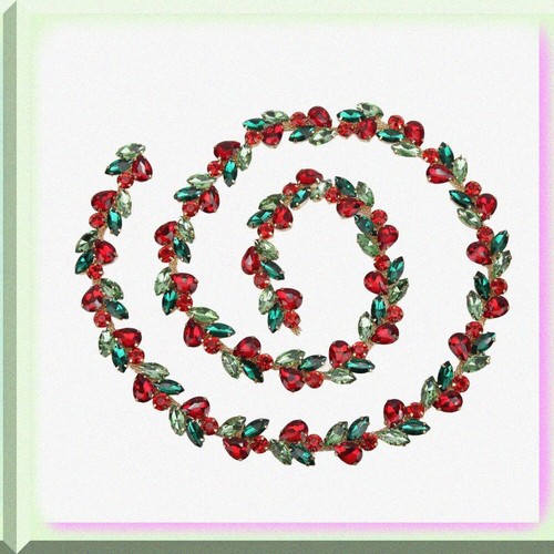 SparkleLeaf Rhinestone Chain: 1 Yard of Shiny Red-Green Flower & Leaf Crystal Tr - Picture 3 of 7