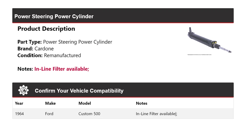 For 1964 Ford Custom 500 Power Steering Power Cylinder Cardone - Image 2 of 4