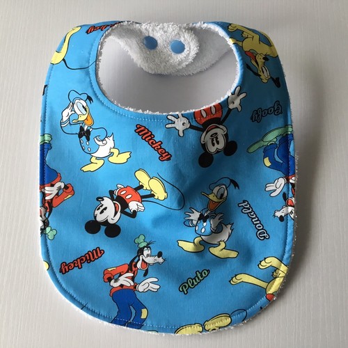 Handmade Baby Bib ~ Mickey Mouse & Friends Print ~ Donald Duck, Pluto, Goofy Etc - Picture 2 of 2