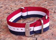 22mm Red/White/Navy Blue Luminox 3 SOLID Stainless Steel Rings Nylon Watch Strap