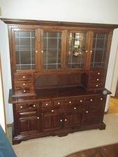 Ethan Allen 2 piece lighted hutch w/ leaded glass doors