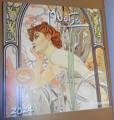 ALPHONSE MUCHA Kalender 2024, 30x30cm, NEUMANN, gebr., komplett, GUT!