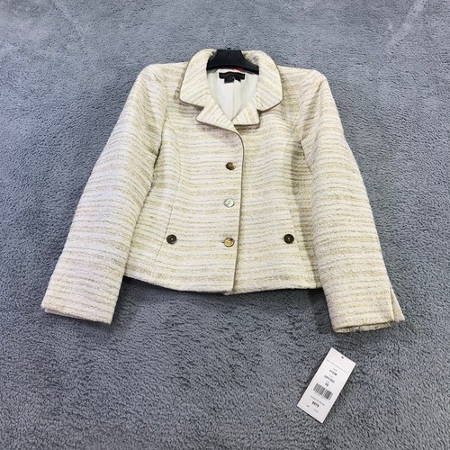 NINA MCLEMORE Jacket Womens 10 Poly Blend Tweed With Lurex Sports Coat Gold $975