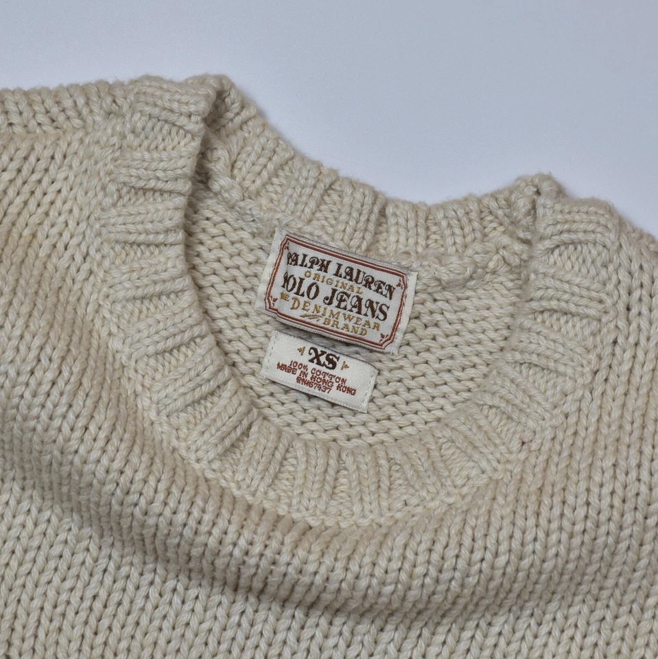 POLO Jeans Ralph Lauren Vintage Niños Niños Marfil Tejido Pullover Suéter Bandera de EE. UU. Foto 4 de 4