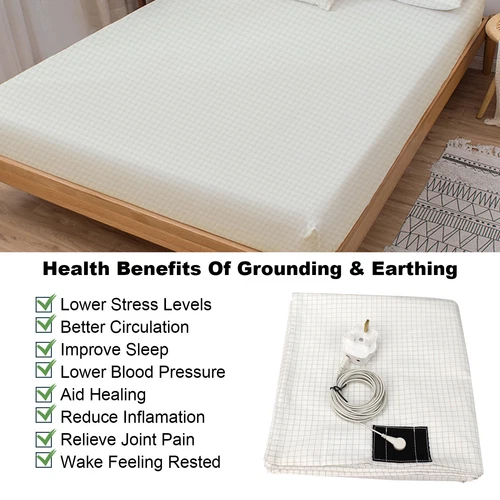 Earthing Bed Sheet Grounding Connection Cord Conductive Grounding Mat W/ UK Plug